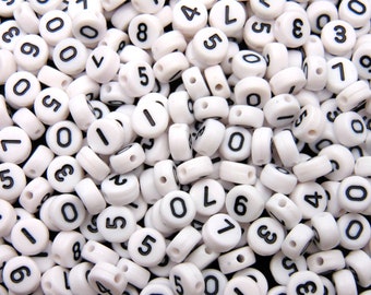 7mm White Number Beads Round Alphabet Style Craft Kids Beading UK