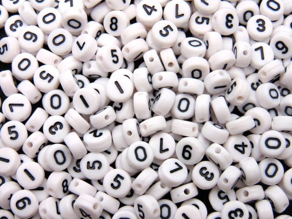 7mm White Number Beads Round Alphabet Style Craft Kids Beading UK
