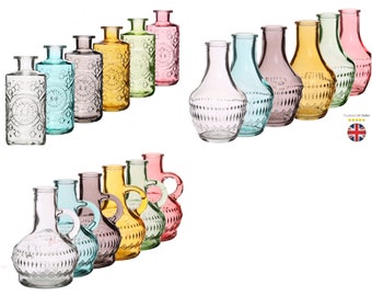 Lille , Milano & Berlin Glass Bud Vase / Vases Botanical Bottle Home Style - Coloured Ribbed Glass UK SELLER