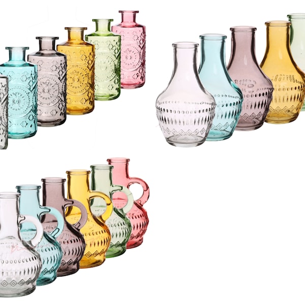 Lille , Milano & Berlin Glass Bud Vase / Vases Botanical Bottle Home Style - Coloured Ribbed Glass UK SELLER