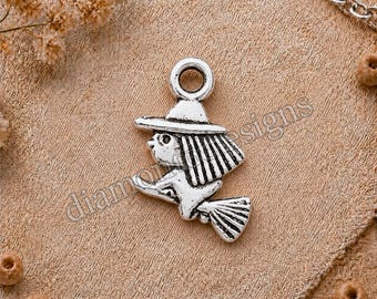 Tibetan Silver Flying Witch Charms Broomstick Halloween Craft Jewellery Findings