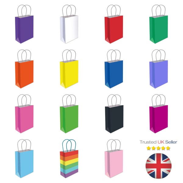 Bright Paper Party Gift Bags With Handles Kids Adults Xmas Birthday Loot Bag UK