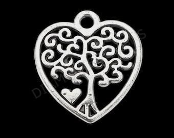 20 Pcs Tibetan Silver Tree of Life Heart Charms Pendant Nature Pagan Wiccan Q15