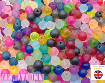 100 Pcs - Mixed Colour Frosted Glass Round Beads 4mm 6mm 8mm Jewellery Bead UK