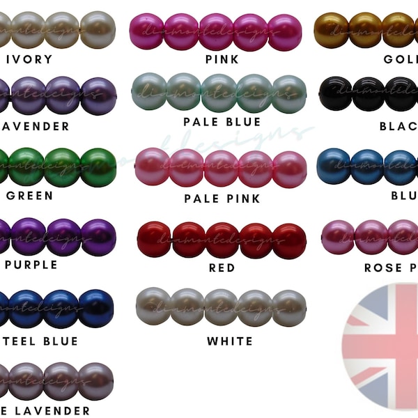 Round Glass Pearl Beads Pearl 200 x 4mm 100 x 6mm 50 x 8mm Bead Jewellery Findings Craft UK SELLER