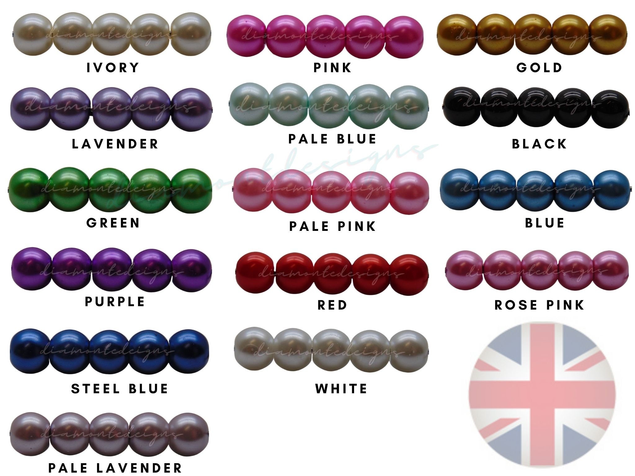 Round Glass Pearl Beads Pearl 200 X 4mm 100 X 6mm 50 X 8mm Bead Jewellery  Findings Craft UK SELLER 