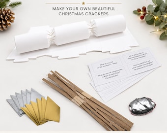 SNOWY WHITE Christmas Cracker Kit / Kits DIY zum Selbermachen Xmas Craft Snaps Pulls Pony Make / Build Your Eigene Xmas Party Snap