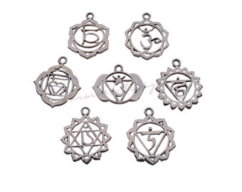 Tibetan Silver Chakra Theme Charm Pack Jewellery Healing Symbol Beading K191