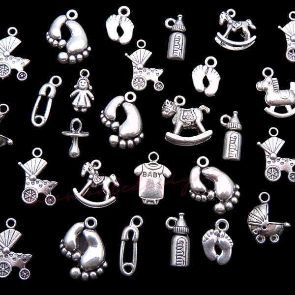 30g Tibétain Argent Baby Charm Mix Baby Shower Baptême Bijoux Pendentif i212