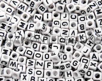 6mm White Cube Alphabet Letter Mix Random Letters Bead Kids Beads