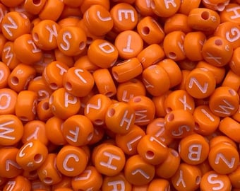 100 pcs - 7mm alphabet orange lettres perles couleur mixte perles rondes enfants D197