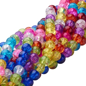 Round Glass Crackle Beads 200x 4mm 100x 6mm 50x 8mm Choose Bead Colour UK