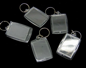 5 Pcs - Clear Acrylic Blank Keyrings / Key Ring 50mm x 40mm Photo Insert Q56