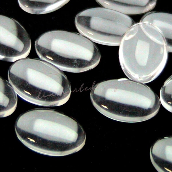 Transparent Glass Oval Cabochons 14mm x 10mm Domed Cameo Flat Back