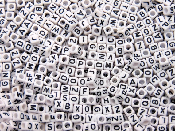 Plastic White Alphabet Beads, 7mm Cube, Set of Vowels - Pony Bead Store