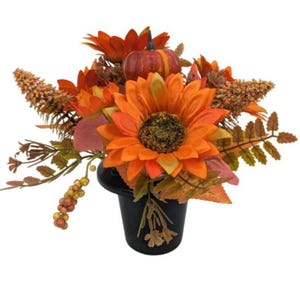 Autumn Flowers and pumpkin Memorial Grave Cemetery Pots Artificial Pot Flowers Pots UK
