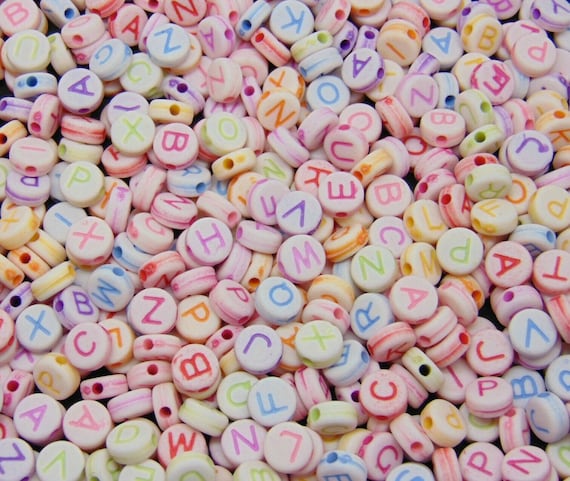 7mm Mixed Pastel Colour Letter Beads Coin Round Jewellery Kids Craft  Beading 