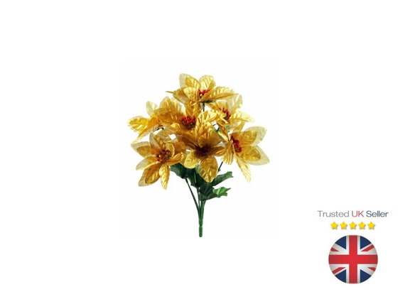 Ribbon Poinsettia Flowers with metallic beads - 40mm Ribbon Poinsettia Flowers with metallic beads - 40mm