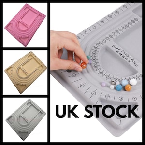 Pink / Grey / Cream - Beading Board Flocked Bead Design Tray 33cm x 24cm Jewellery Making UK