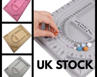 Pink / Grey / Yellow - Beading Board Flocked Bead Design Tray 33cm x 24cm Jewellery Making UK
