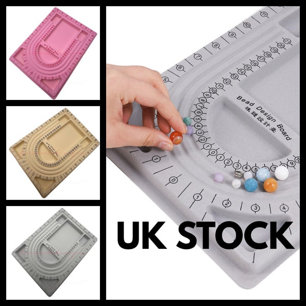 Pink / Grey / Yellow - Beading Board Flocked Bead Design Tray 33cm x 24cm Jewellery Making UK