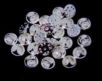 25 Pc's - Silver Plated 11mm Badge Pin Backs Butterfly Revers Clutch Clasps Bevindingen H100