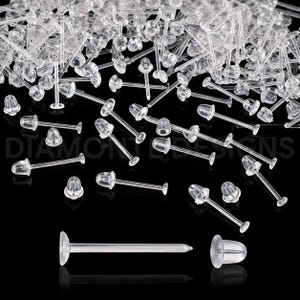 Allergy Free Transparent Plastic Stud Earring Stem's / Posts & Rubber Backs
