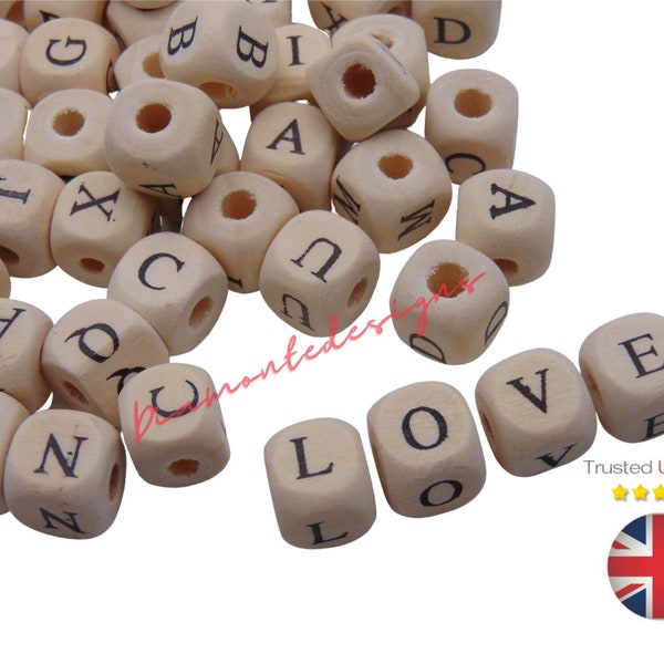 10mm Alphabet bois Couleur Mixte Lettre Cube Perles en bois Artisanat