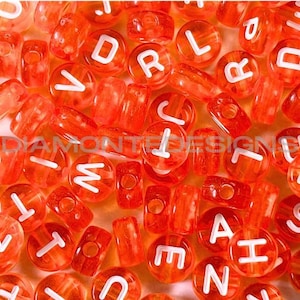 100 piezas - Cuentas de letras del alfabeto aleatorias de 7 mm, cuentas redondas de color naranja para manualidades C68