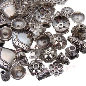 Large Sized Mixed Tibetan Silver Bead Caps Mixed Size & Design Jewellery UK image 4