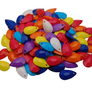 50 Pcs - Mixed Colour Flat Faceted Teardrop Beads 20mm x 11mm drop H9