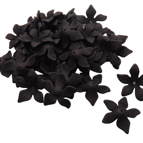 20 Pcs - Black Frosted Acrylic Lucite Leaf Flowers Jewellery Beads Flower - F152