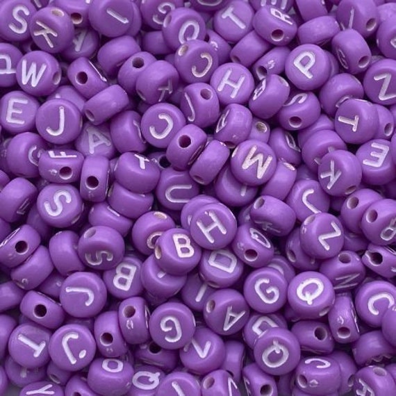 100 Pcs - 7mm Purple Alphabet Letter Beads Mixed Colour Round Kids Beads  D113
