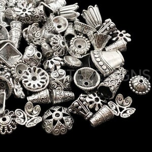 Large Sized Mixed Tibetan Silver Bead Caps Mixed Size & Design Jewellery UK