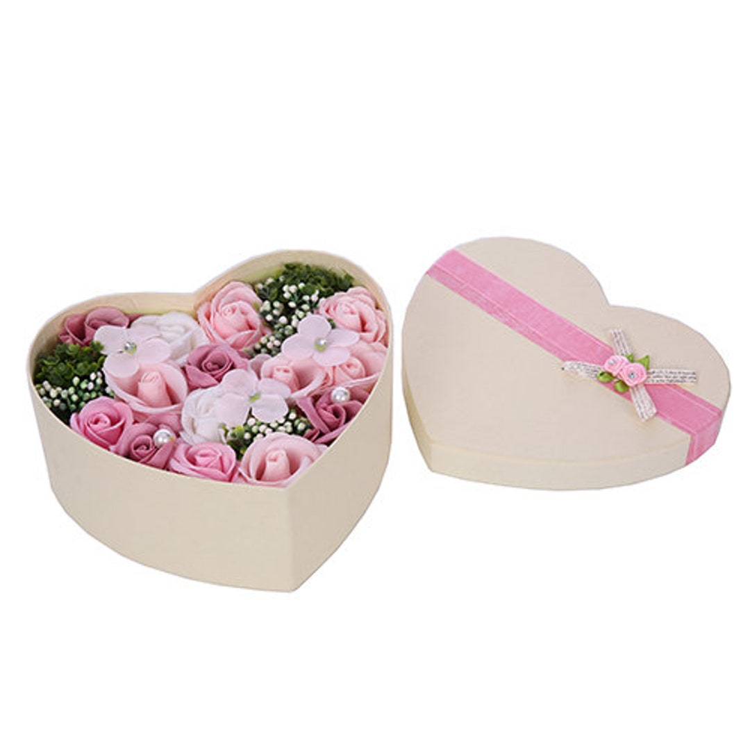 Large Ivory Heart Love Flower Box With Pink Soap Roses & Etsy