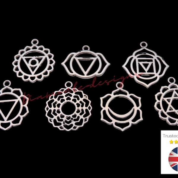 7 Pcs Mixed Tibetan Silver Chakra Pendants Charms Hollow Filigree Style i268