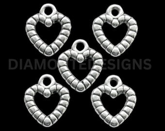 Dijes de corazón delicados de plata tibetana de 10 mm, joyería, colgantes, artesanía, Reino Unido