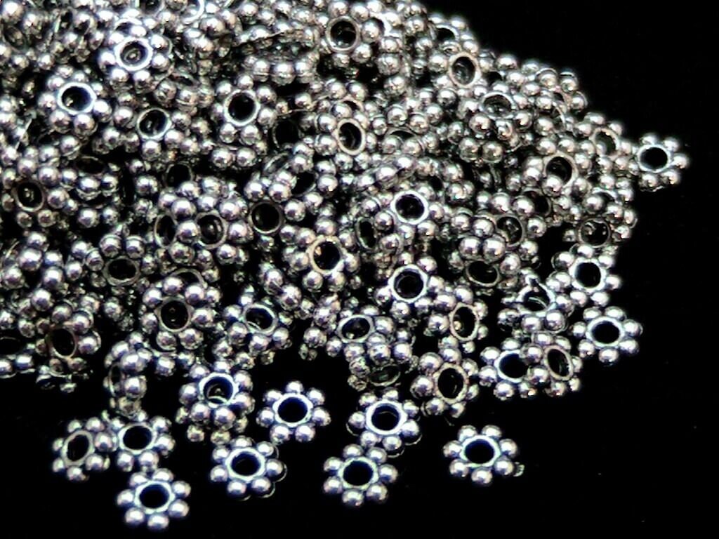 100  Pcs Tibetan Silver 4mm Daisy Spacer Beads Bead Jewellery Findings G143 