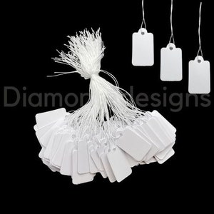 100 x etiquetas de preço amarradas em branco liso, etiquetas ideais para joias de presente F331