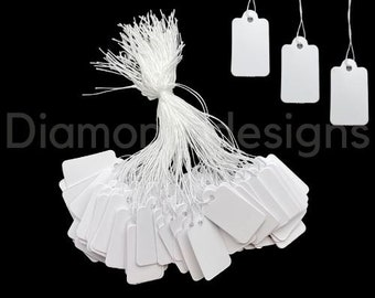 100 x Etiquetas de precios ensartadas de color blanco liso Etiquetas atadas Ideal para joyería de regalo F331