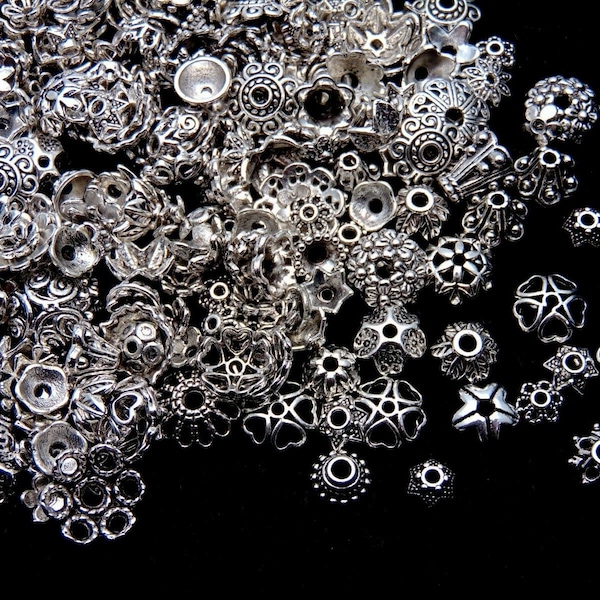 Gemengde Tibetaanse zilveren kralendoppen gemengde grootte &design sieraden bevindingen kralen ML