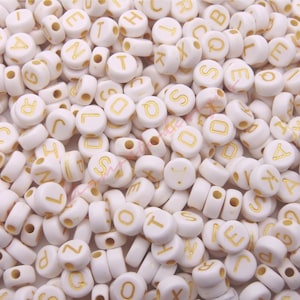 Cuentas redondas con forma de moneda de 7 mm en blanco y oro pálido para manualidades y bisutería para niños
