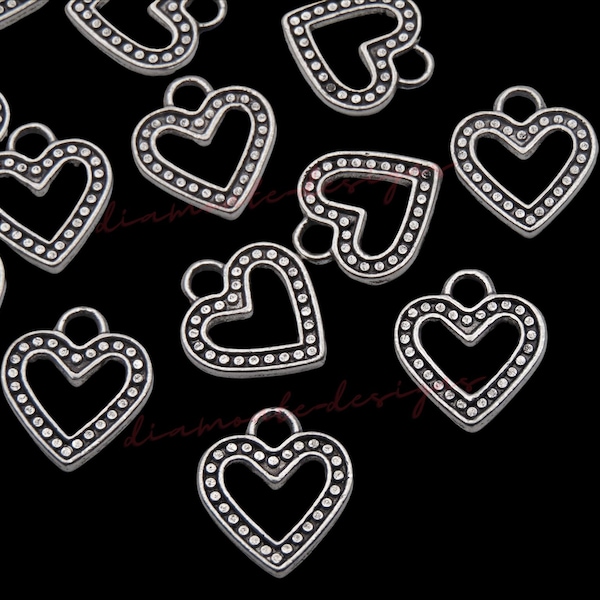 20 pcs - 14mm argent tibétain clouté amour coeur pendentifs charmes bijoux L55