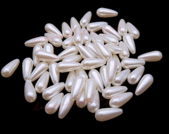 40 Pcs - 17mm Ivory Teardrops  Acrylic Faux Pearl Drop Beads Jewellery Beading Kids Craft J98