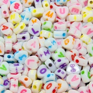7mm Mixed Colour Heart Shape Letter Beads Jewellery Kids Craft UK