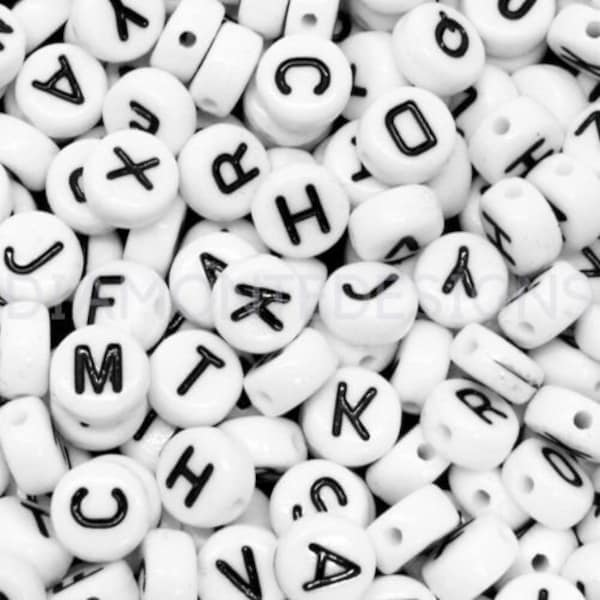 7mm White Round Letter Coin Beads Jewellery Kids Craft Beading UK SELLER