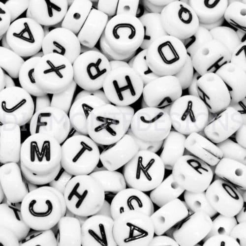 7mm White Number Beads Round Alphabet Style Craft Kids Beading UK