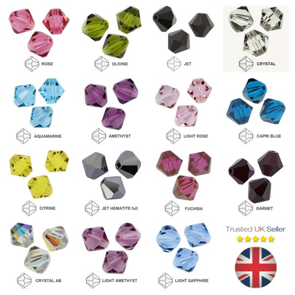 Echte PRECIOSA Kristall Doppelkegel Perlen Schmuck Kristalle Perlen Farben Größen UK