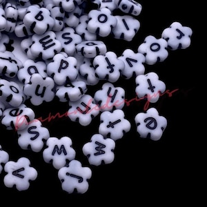 50 Pcs - 10mm White Flower Alphabet Letter Bead Letter Daisy Beads Kids Jewellery C5