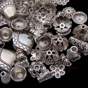 Large Sized Mixed Tibetan Silver Bead Caps Mixed Size & Design Jewellery UK image 3